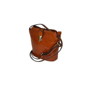 Genuine Charlie Leather “Viviana” Small Crossbody Handbag–Cognac/Brown-NWT